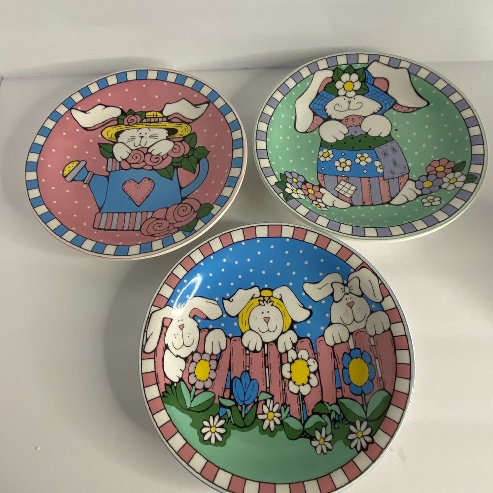Easter Plates Rabbits Set of 3